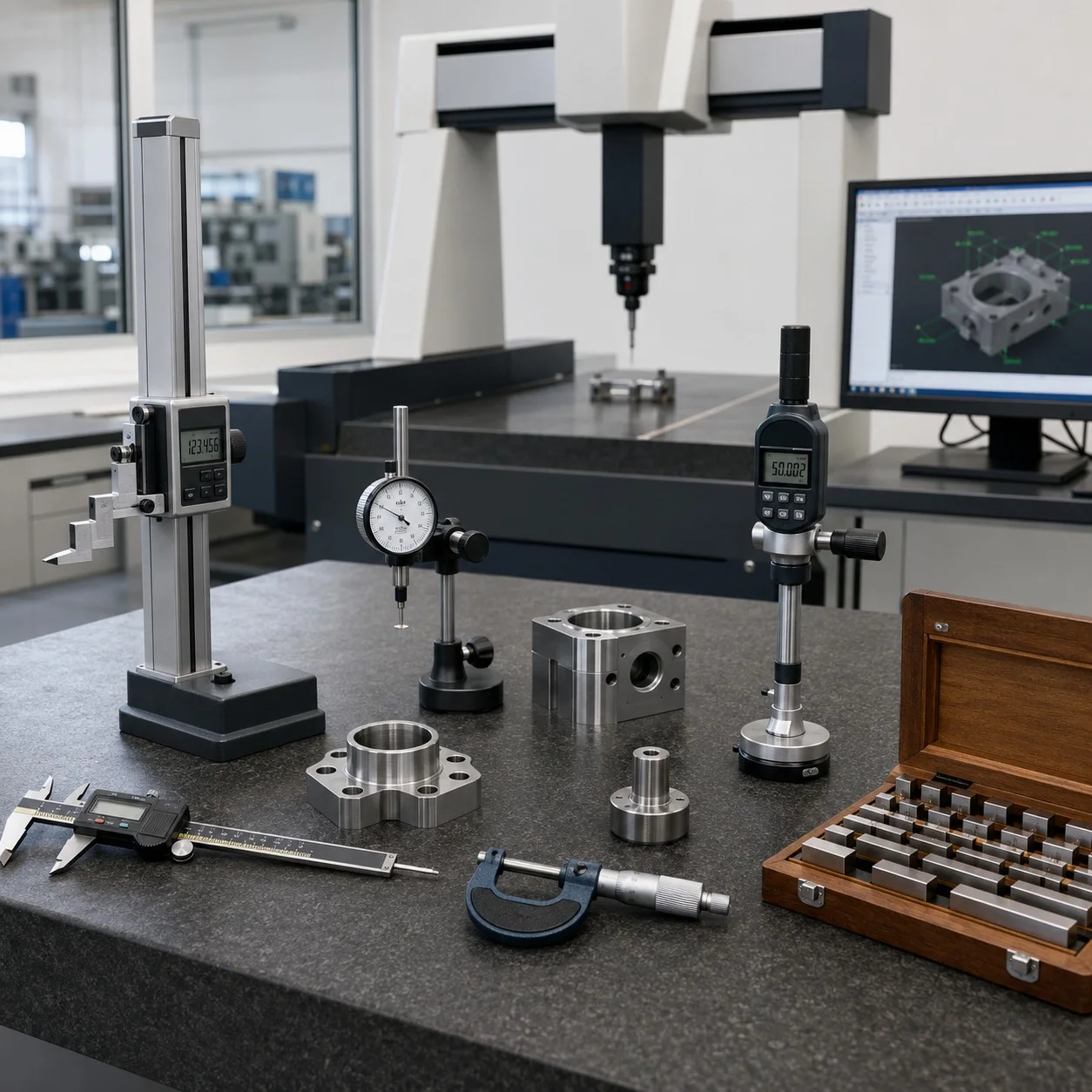 Technician inspecting precision manufacturing components