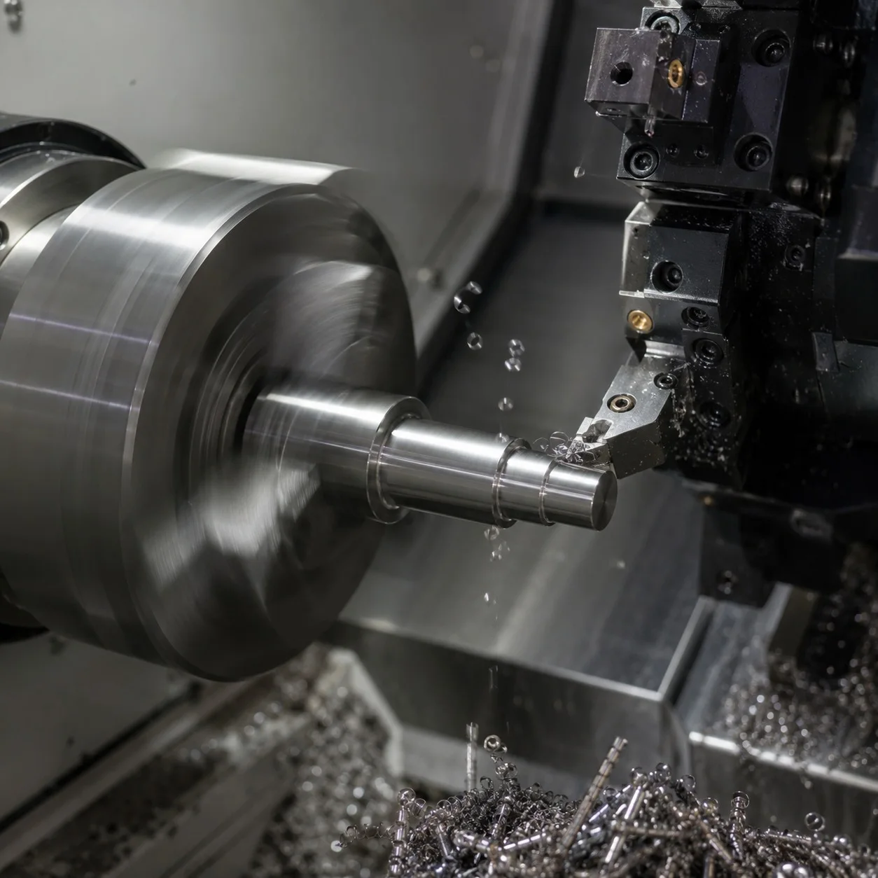 CNC turning machine producing a precision rotational part