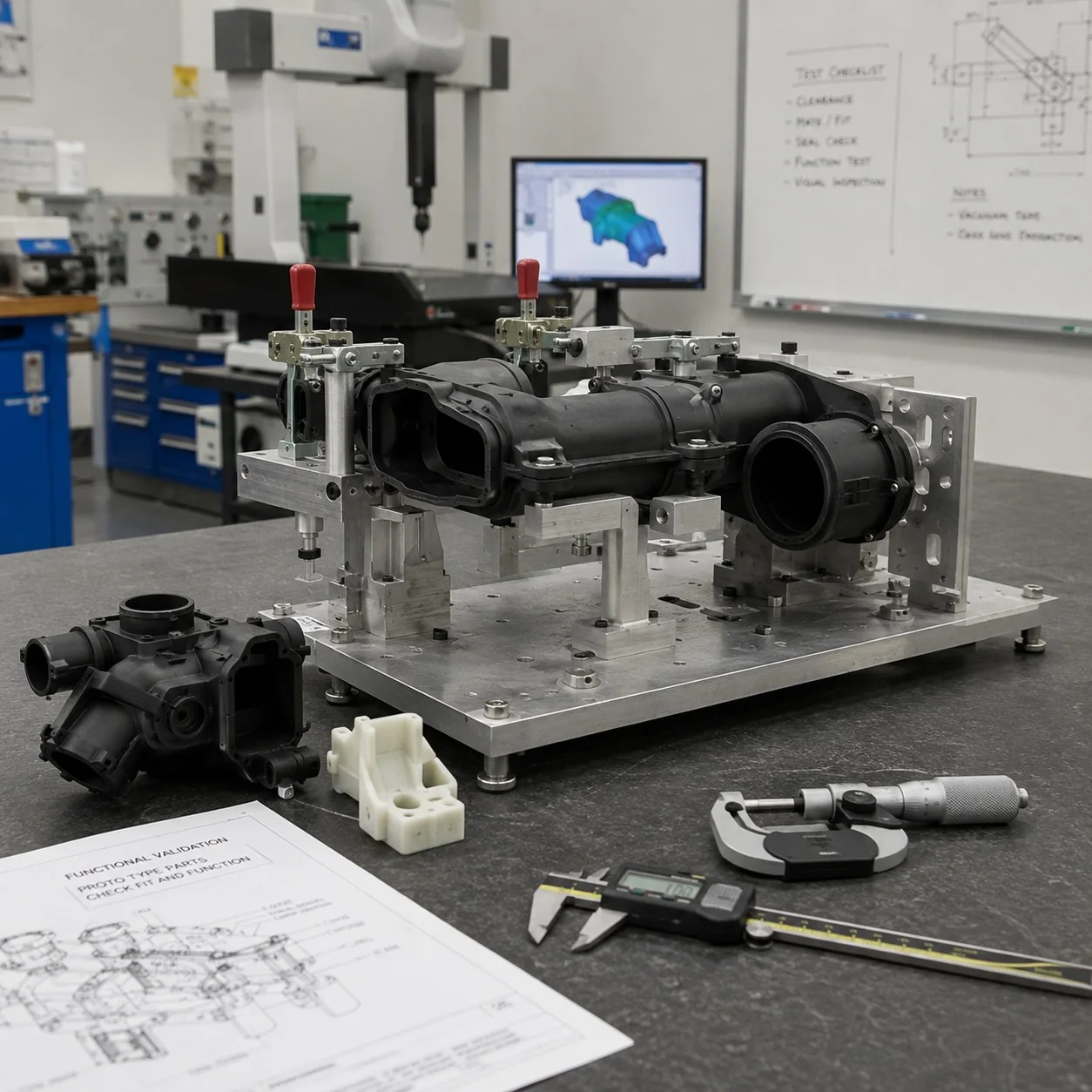 Prototype component made through molding or sheet metal fabrication